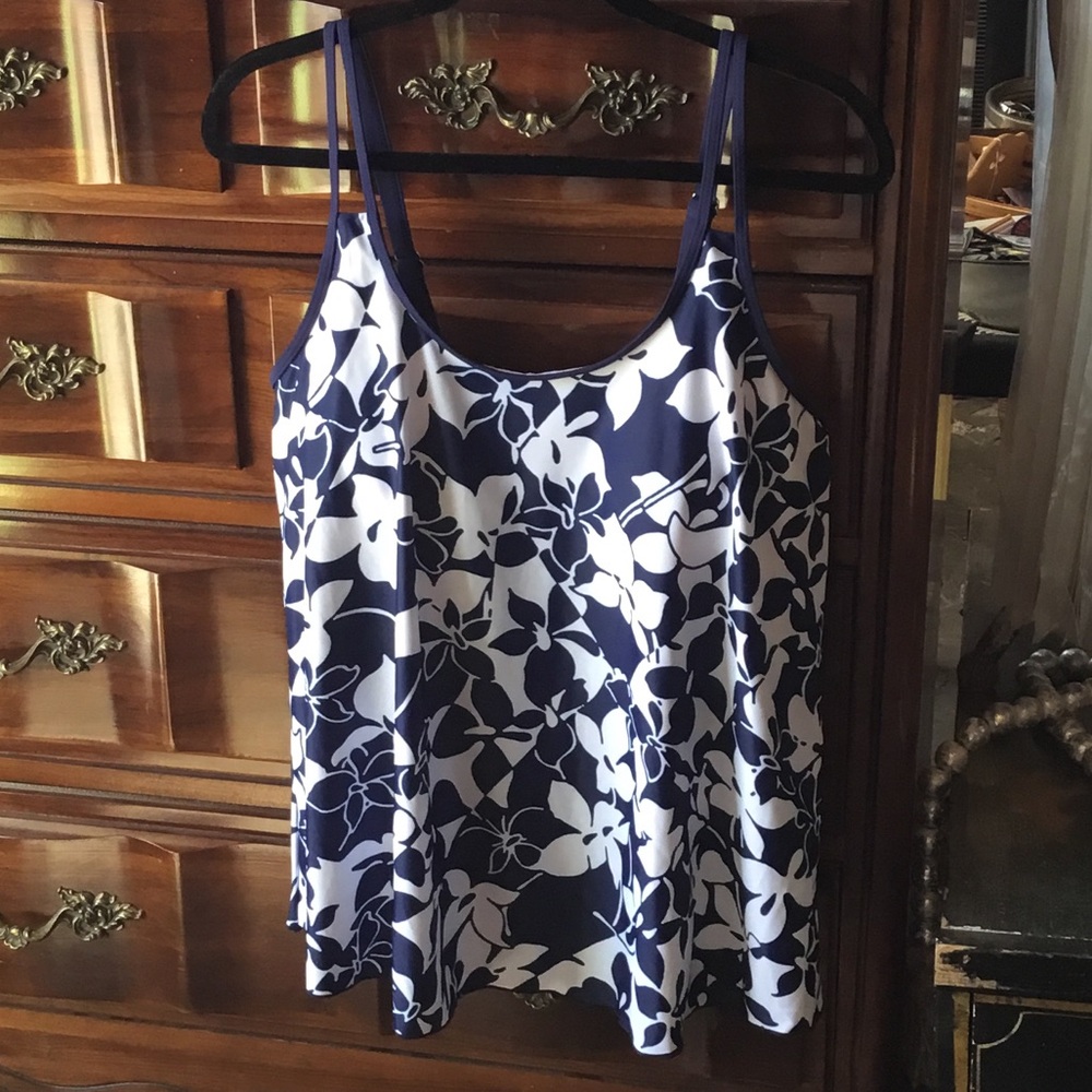 Navy and White Floral Women's Top